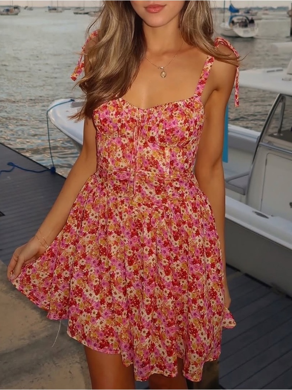 For Love & Lemons | Felicia Mini Dress Red Floral Print - Size Small